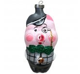 Ёлочная игрушка "Поросёнок - Франт" (Мария) с зелёным бантом