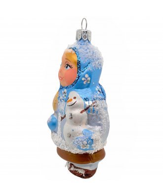 Ёлочная игрушка "Девочка со снеговиком" в голубом (Бирюсинка)