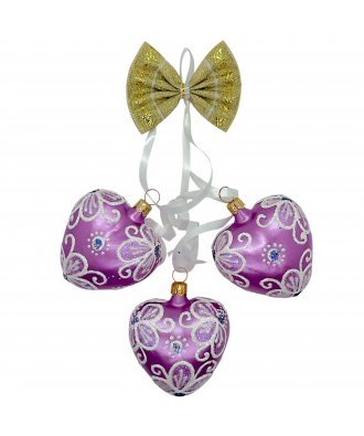 Ёлочное украшение мини-гирлянда "Новогодняя" (Иней) 3 подвески - сердечки сиреневые