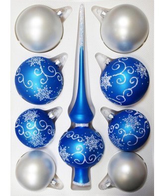 набор ёлочных шаров с верхушкой "Сувенирный" (Ёлочка) синий