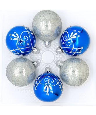 набор ёлочных шаров 6х50 мм "Макраме" (Ёлочка) синий