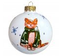 Ёлочный  шар 80 мм "Рыжий кот. Снежинки синие" (Эвис) 
