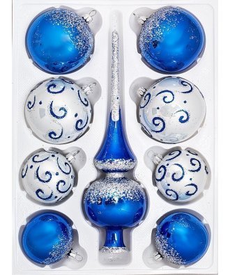 набор ёлочных  шаров с верхушкой "Романс" (Ёлочка) синий