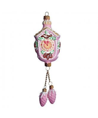 Ёлочная игрушка пряник-фигурка "Часы новогодние с шишками" розовый (Ариель)