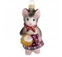 Ёлочная игрушка"Мышка с корзиной" в малиновом (Ариель)