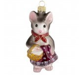 Ёлочная игрушка"Мышка с корзиной" в малиновом (Ариель)