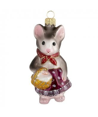 Ёлочная игрушка"Мышка с корзиной" в малиновом (Ариель)