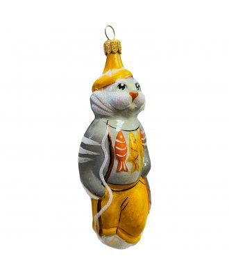 Ёлочная игрушка "Кот рыболов" в жёлтом (Бирюсинка)
