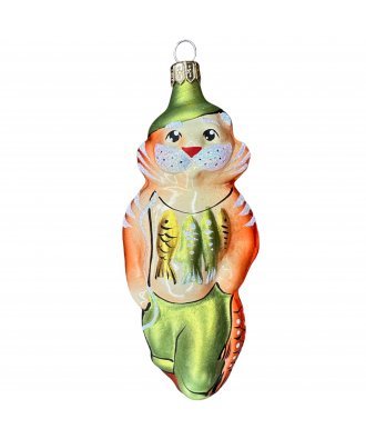 Ёлочная игрушка "Кот рыболов" в зелёном (Бирюсинка)