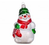 Ёлочная игрушка "Снеговик с коньками" (Ёлочка) в зелёном шарфе