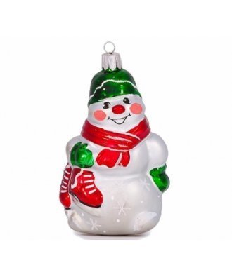 Ёлочная игрушка "Снеговик с коньками" (Ёлочка) в зелёном шарфе