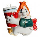 Ёлочная игрушка "Карлсон" (Лефортовский фарфор) глаза открыты