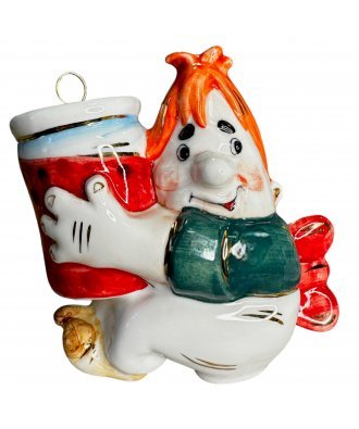 Ёлочная игрушка "Карлсон" (Лефортовский фарфор) глаза открыты