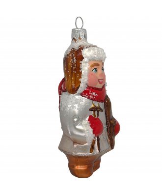 Ёлочная игрушка "Мальчик с лыжами" (Бирюсинка) в серебристом