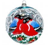 Ёлочный шар 115 мм  "Снегири" (Ёлочка) бирюзовый