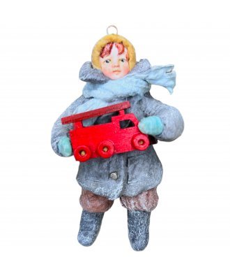 Ватная ёлочная игрушка "Тимка с пожарной машиной" (Ольга Лысенко)