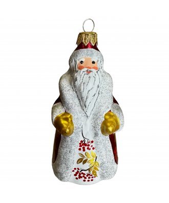 Ёлочная игрушка "Дед Мороз в бордовой шубке с рябинкой" (ЭВИС)