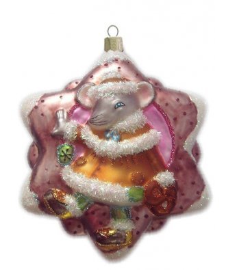 Ёлочная игрушка "Мышь с пряником" пряник розовый (Крона)