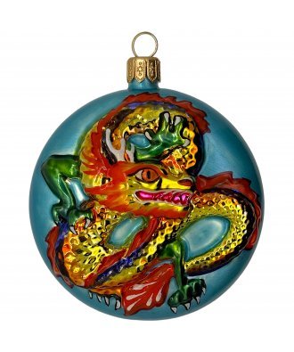 Ёлочная игрушка - медальон "Дракон Лето" цветы (Гласс Алмаз)