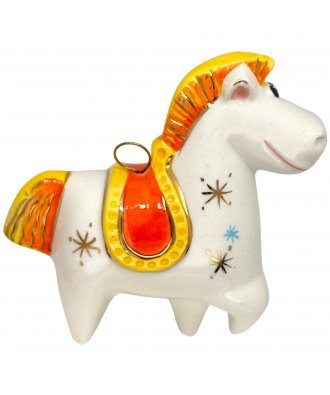 Ёлочная игрушка "Коник" рыже-жёлтое седло  (Фарфоровая мануфактура)