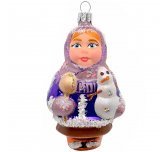 Ёлочная игрушка "Девочка со снеговиком" в фиолетовом (Бирюсинка)