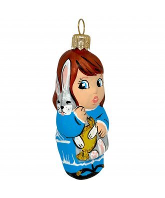 Ёлочная игрушка "Девочка с зайчиком" (Иней)