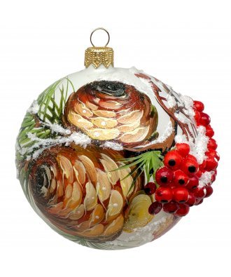 Ёлочный шар 100 мм "Рябина с шишками"  (Бирюсинка)