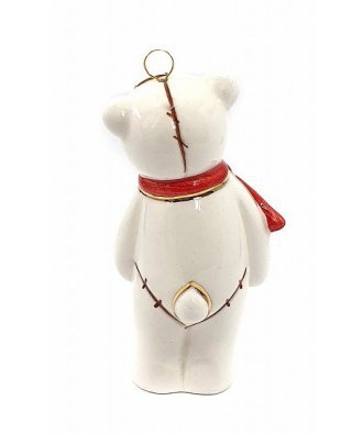Ёлочная игрушка "Мишка плюшевый" белый с красным шарфом (Фарфоровая мануфактура СПб)