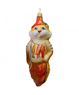 Ёлочная игрушка "Кот рыболов" в красном (Бирюсинка)