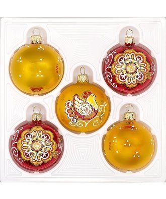 набор ёлочных шаров 5 х 60 мм "Полюшко" (Елочка) с красным