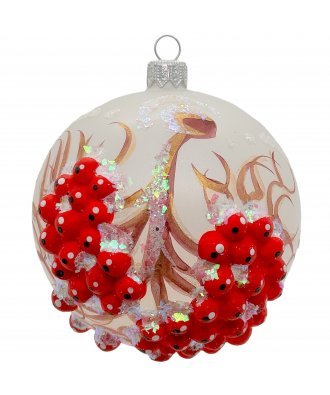 Ёлочный шар 100 мм "Гроздья рябины" на светлом (Бирюсинка)