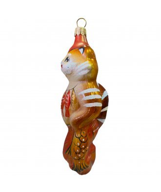 Ёлочная игрушка "Кот рыболов" в красном (Бирюсинка)