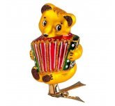 Ёлочная игрушка "Мишка с гармошкой" (Ёлочка) золотистый