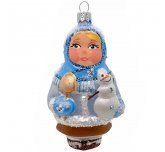 Ёлочная игрушка "Девочка со снеговиком" в голубом (Бирюсинка)