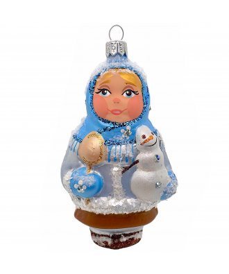 Ёлочная игрушка "Девочка со снеговиком" в голубом (Бирюсинка)