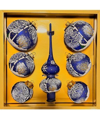 набор ёлочных шаров с верхушкой "Берёзка" (Иней)