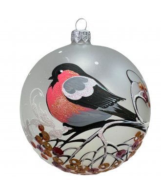 Ёлочный шар 100 мм "Снегирь на ветке" (Бирюсинка)
