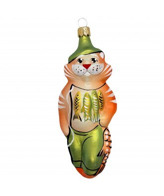 Ёлочная игрушка "Кот рыболов" в зелёном (Бирюсинка)