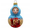 Ёлочная игрушка "Девочка с иконой" (Винтажный шар) платок с синим кантом