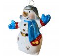 Ёлочная игрушка "Снеговик в шапке" синий шарф (Фарфоровая мануфактура СПб)