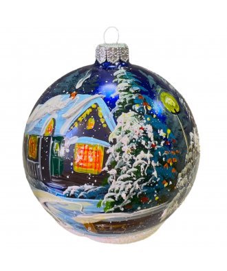 Ёлочный  шар 100 мм "Снеговик у дома" (Бартош) 