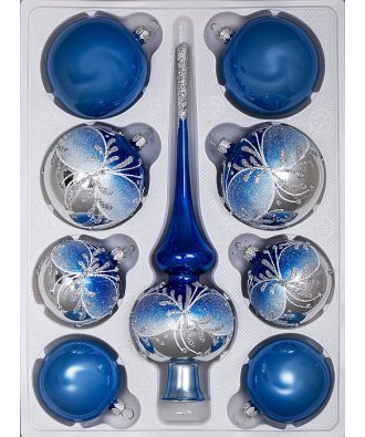 набор ёлочных  шаров с верхушкой "Василиса" (Ёлочка) синий