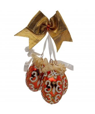 Ёлочное украшение мини-гирлянда "Новогодняя" (Иней) 3 подвески яйцо