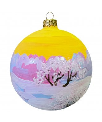 Ёлочный шар 100 мм "Пейзаж на розовом" (Рождественское яблоко)