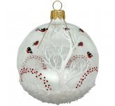 Ёлочный шар 85 мм "Зимний лес. Снегири." (Рождественское яблоко)