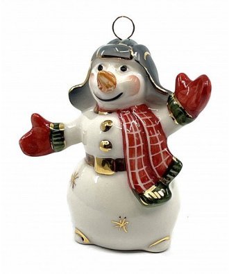 Ёлочная игрушка "Снеговик в шапке" красный (Фарфоровая мануфактура СПб)