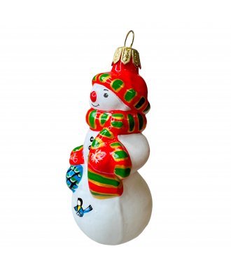 Ёлочная игрушка "Снеговик" в красных рукавицах (Винтажный шар)