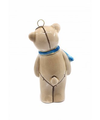 Ёлочная игрушка "Мишка плюшевый" коричневый с голубым шарфом (Фарфоровая мануфактура СПб)