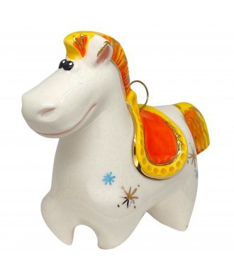Ёлочная игрушка "Коник" рыже-жёлтое седло  (Фарфоровая мануфактура)
