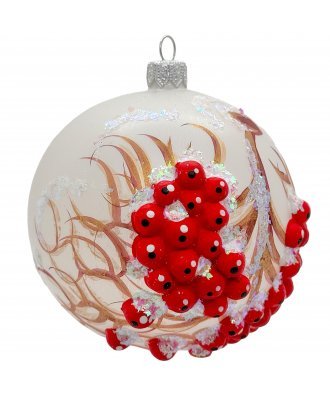 Ёлочный шар 100 мм "Гроздья рябины" на светлом (Бирюсинка)